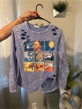 Occasion Lavender Distressed Long-Sleeve Art Grid Tee